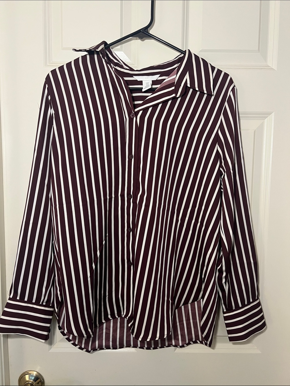 H&M Burgundy and White Striped Button-Down Blouse